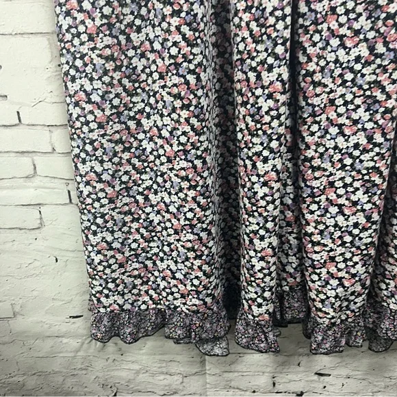 Easel Tiered Midi Dress Purple Floral Ruffle Sleeve Boho Cottage Core Large - Picture 12 of 12